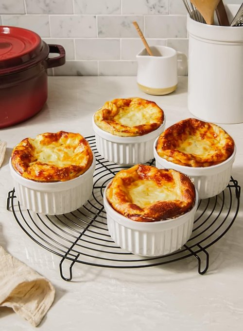 LE TAUCI Ramekins - 8 OZ Oven Safe Ceramic Custard Cups | Set of 6 White Souffle Dishes
