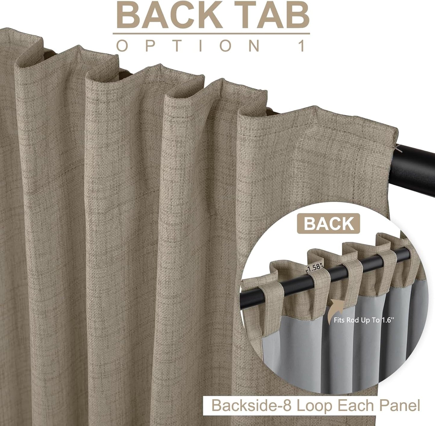 Regine Switzerland Blackout Curtains - 100% Blackout Linen Drapes, Thermal Insulated, 50" W x 102" L, 2 Panels Set