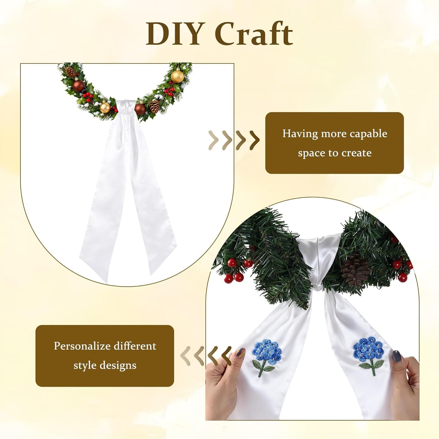 Skiennix White Satin Blank Sash - Perfect for Wedding Embroidery, Monogram & Holiday Decor | 2 Pieces