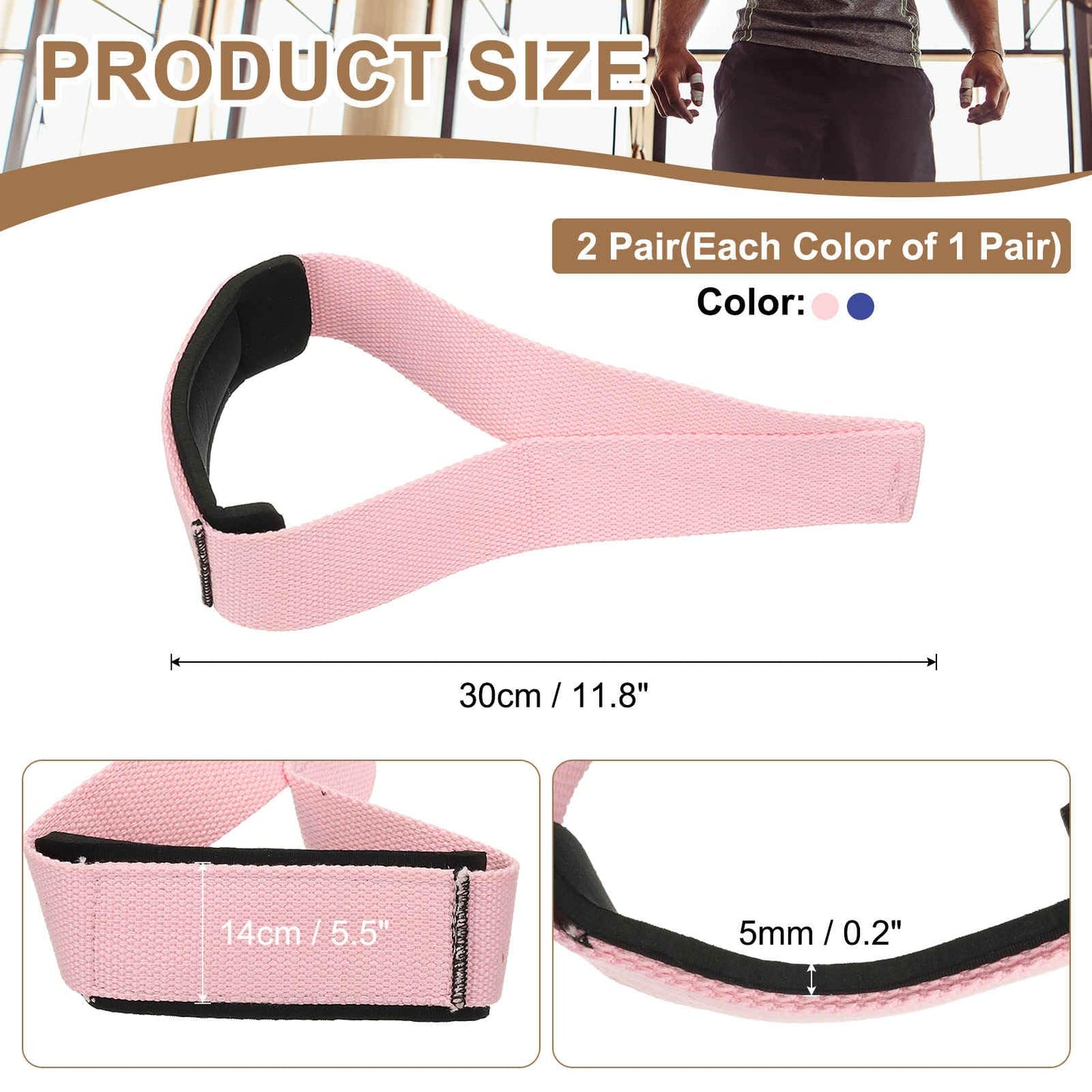 MECCANIXITY Lifting Straps Heavy Power Durable Cotton Lifting Wraps Weight Lifting Gym Wrist Straps for Weightlifting Powerlifting Deadlifting Strength Bodybuilding, Blue/Pink 2 Pair
