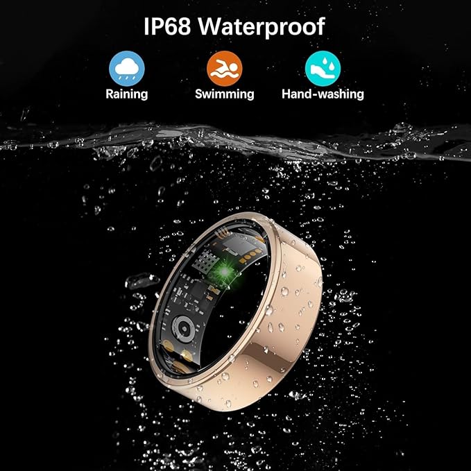 Smart Health Ring for Women Men, Fitness Tracker Ring with Heart Rate, Blood Oxygen, Sleep Tracker, Step Tracker, No Subscription Fee, IP68 Waterproof Smart Ring for iPhone & Android (Rose Gold, 10#)