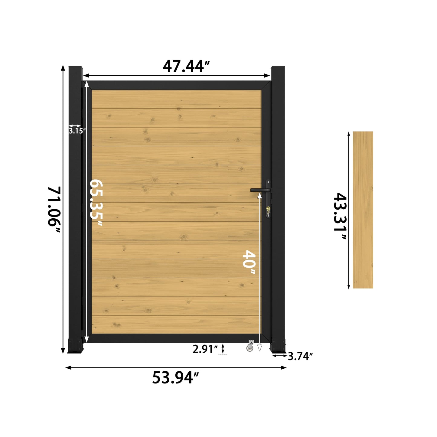 Yardenaler 4 x 6 FT Outdoor Privacy Fence Gate, Cedar Wood Privacy Gate Kit with Aluminum Frame, Garden Gates for Outside with Caster Wheel & Lockable Handle for Garden Yard Pool Entrance, Natural