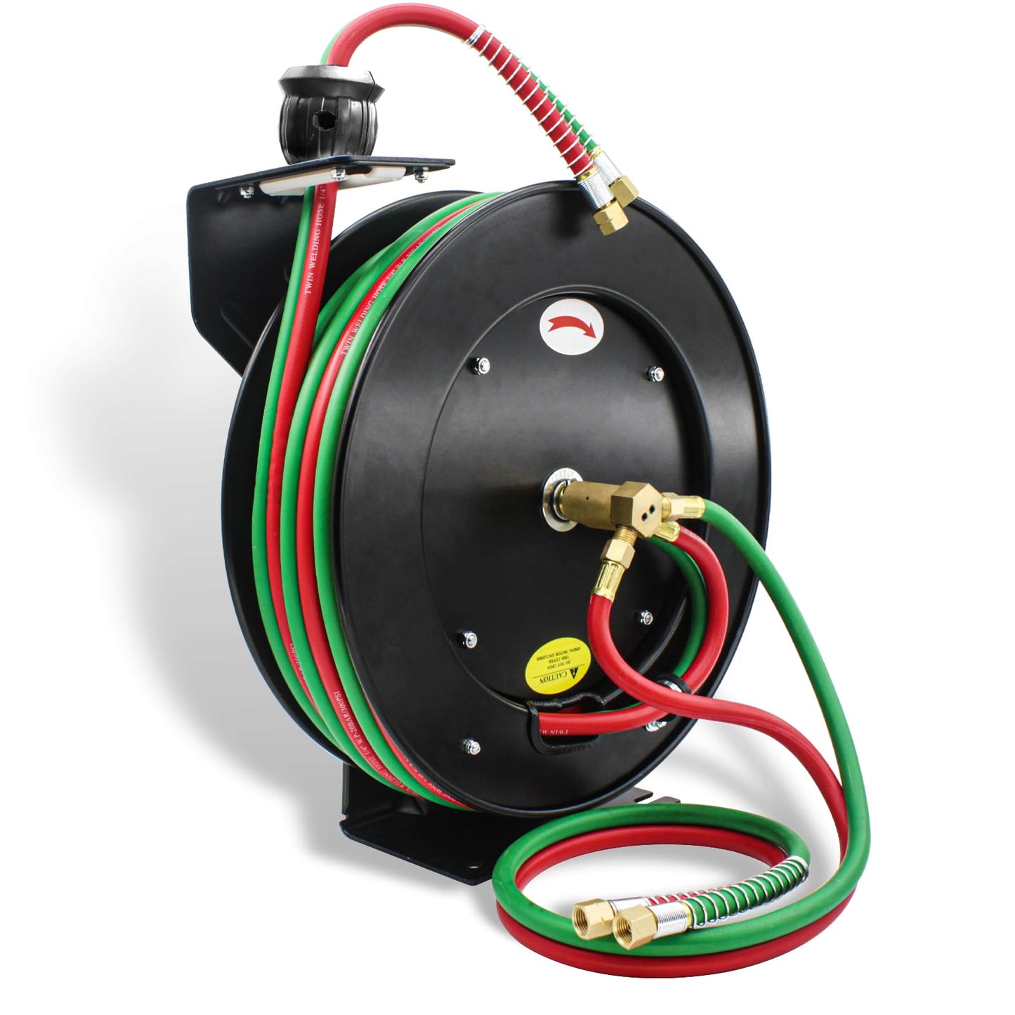 RX WELD Torch Hose Reel Auto-Rewind Retractable, with 1/4-Inch x 50 Feet with 9/16"-18 B Fittings Oxy Acetylene Hose