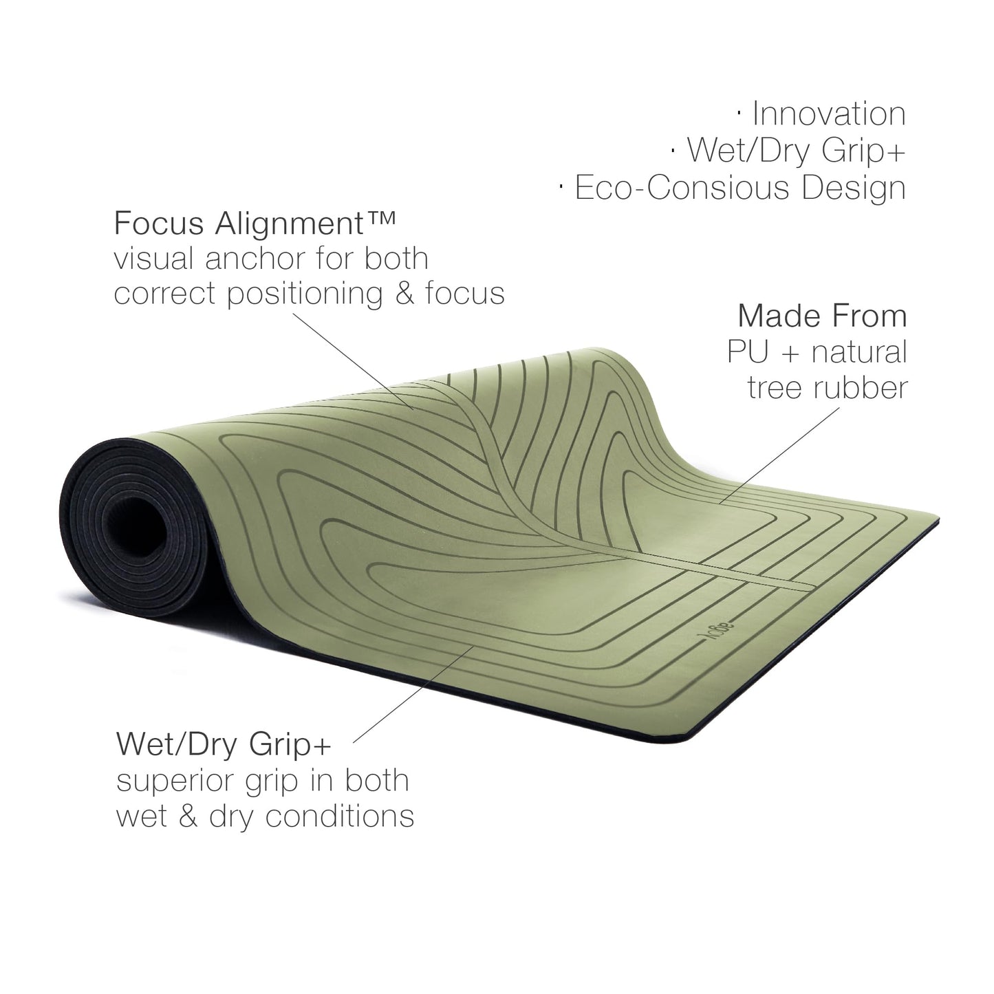 agoy PRO+ WARRIOR - Premium Non-Slip Yoga Mat - Eco-Conscious Design - PU Surface With Wet/Dry Grip+ - Focus Alignment – Natural Tree Rubber Base - Portable Standard Size, Ideal For Any Yoga Practice