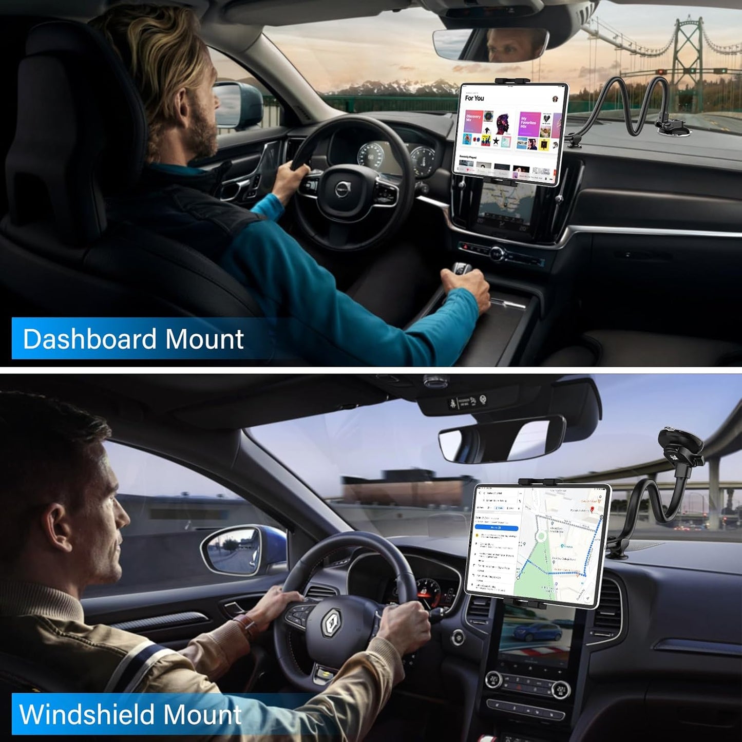 YOOZ [13 inch 4-12.9" Dashboard Windshield Car Tablet Mount Flexible Gooseneck Arm] Super Suction Tablet Holder for Car