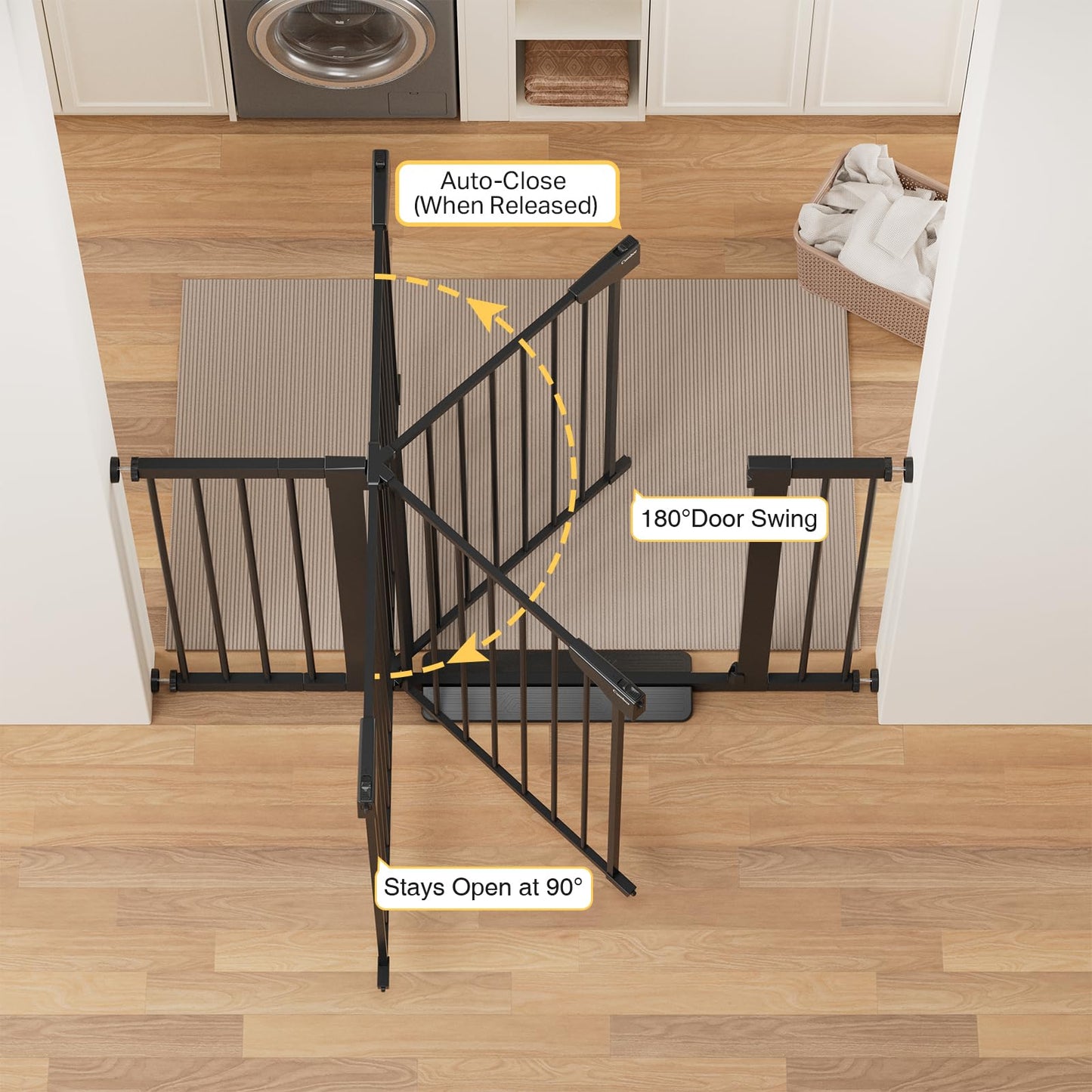 Cumbor 29.7-48" Baby Gate for Stairs, Mom's Choice Awards Winner-Dog Gate for Doorways, Auto Close Safety Pet Gate for Dogs Indoor, Easy Install Pressure Mounted Child Gate with Walk Thru Door, Black