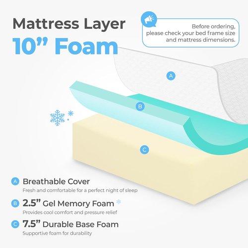 Neo Sleep King Cooling Gel Memory Foam Mattress - 10 Inch Medium Firm Pressure Relief | CertiPUR-US Certified