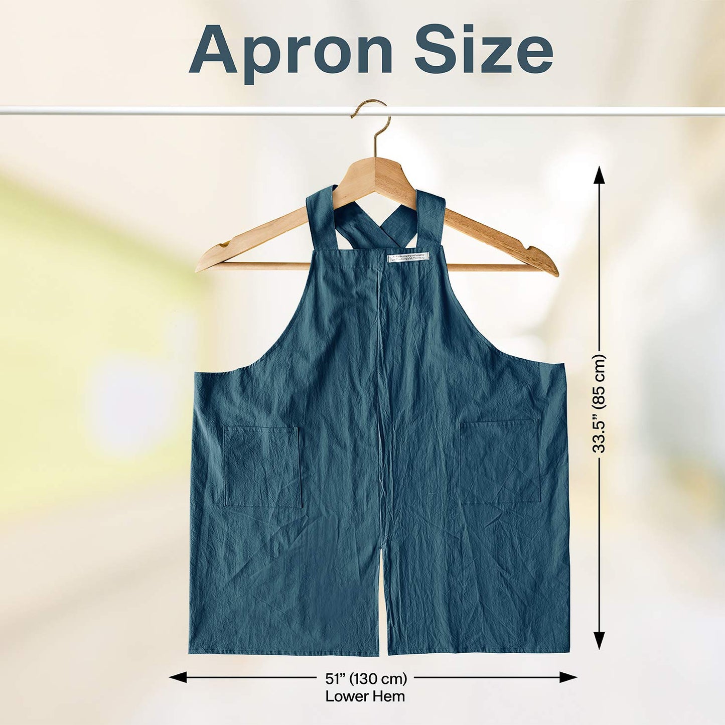 HANEE Cotton Aprons for Women Men | Cross-Back Apron with Pockets (Deep Teal)