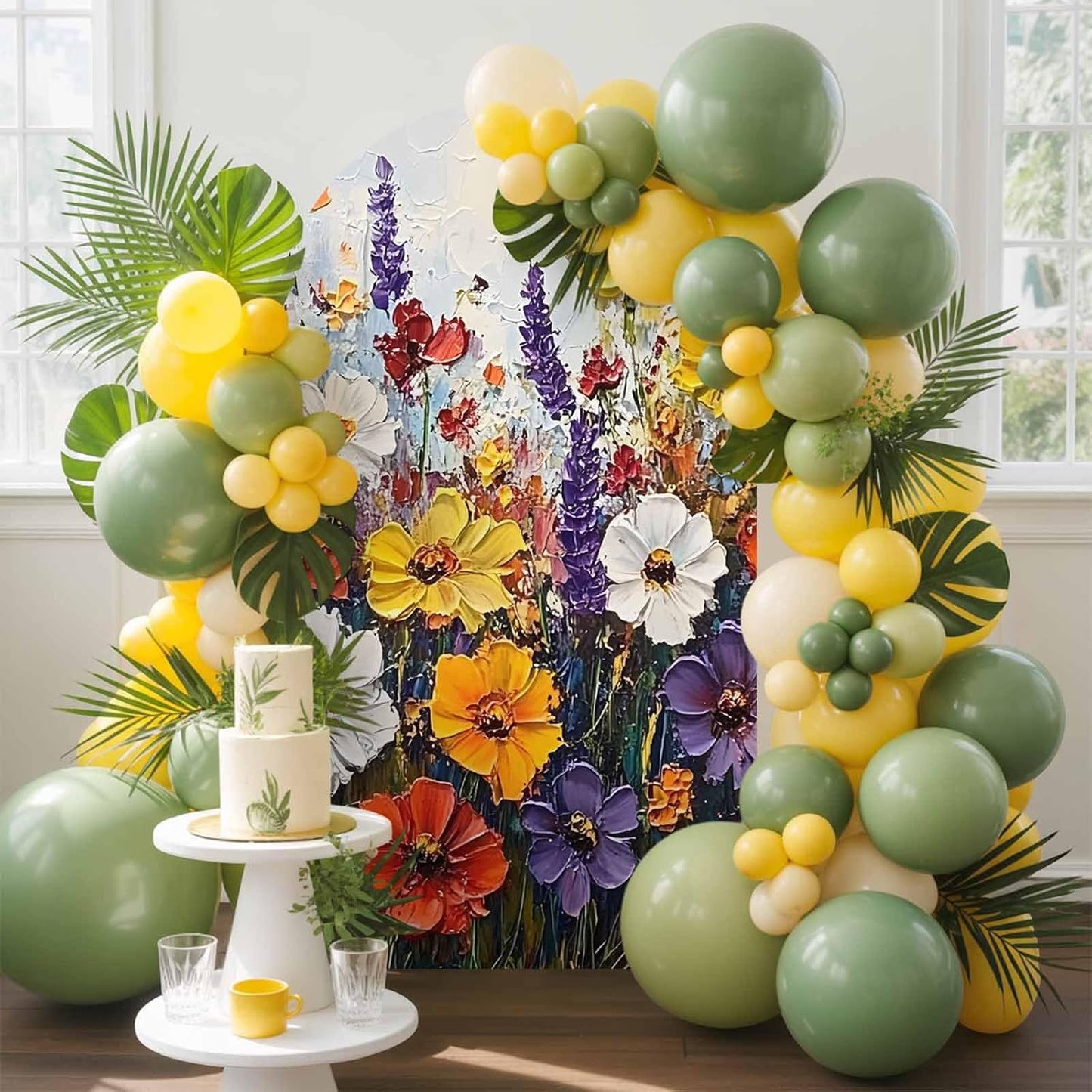 Jnbasdffb 6.6 Vintage Wildflowers Wedding Arch Cover, Stretchy Spandex Arch Backdrop Stand Covers FT, Oil Painted