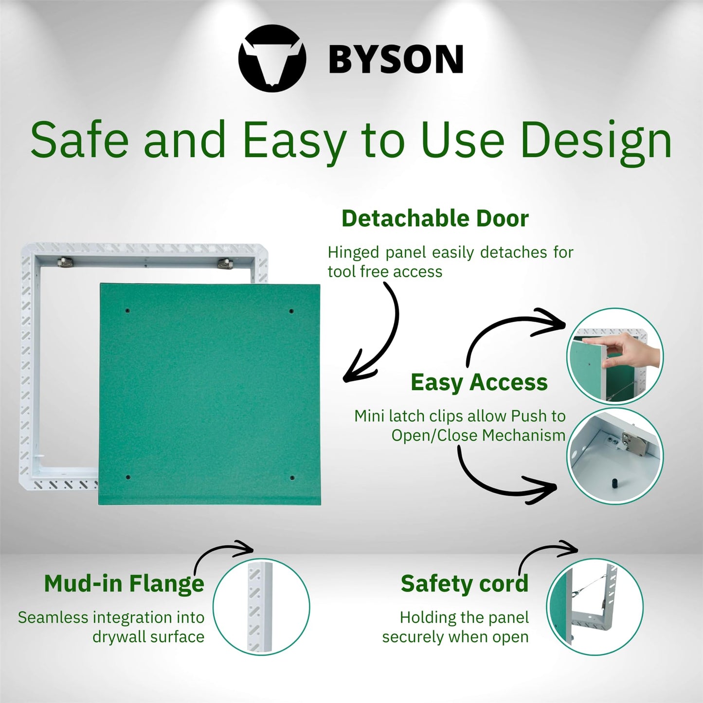 Byson Drywall Access Panel 16x16 Inches – Wall Access Door with Mud-in Flange, Heavy Duty Steel Frame, 5/8” Gypsum Inlay, Hidden Hinged Push Lock