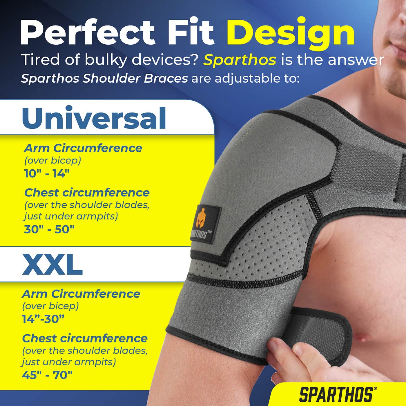 Sparthos Shoulder Brace - Adjustable Support Sleeve for Torn Rotator Cuff, AC Joint Relief, Shoulder Stability & Compression - Fits Bicep 10-14 in, Left or Right, Men & Women - Measure Before Purchase