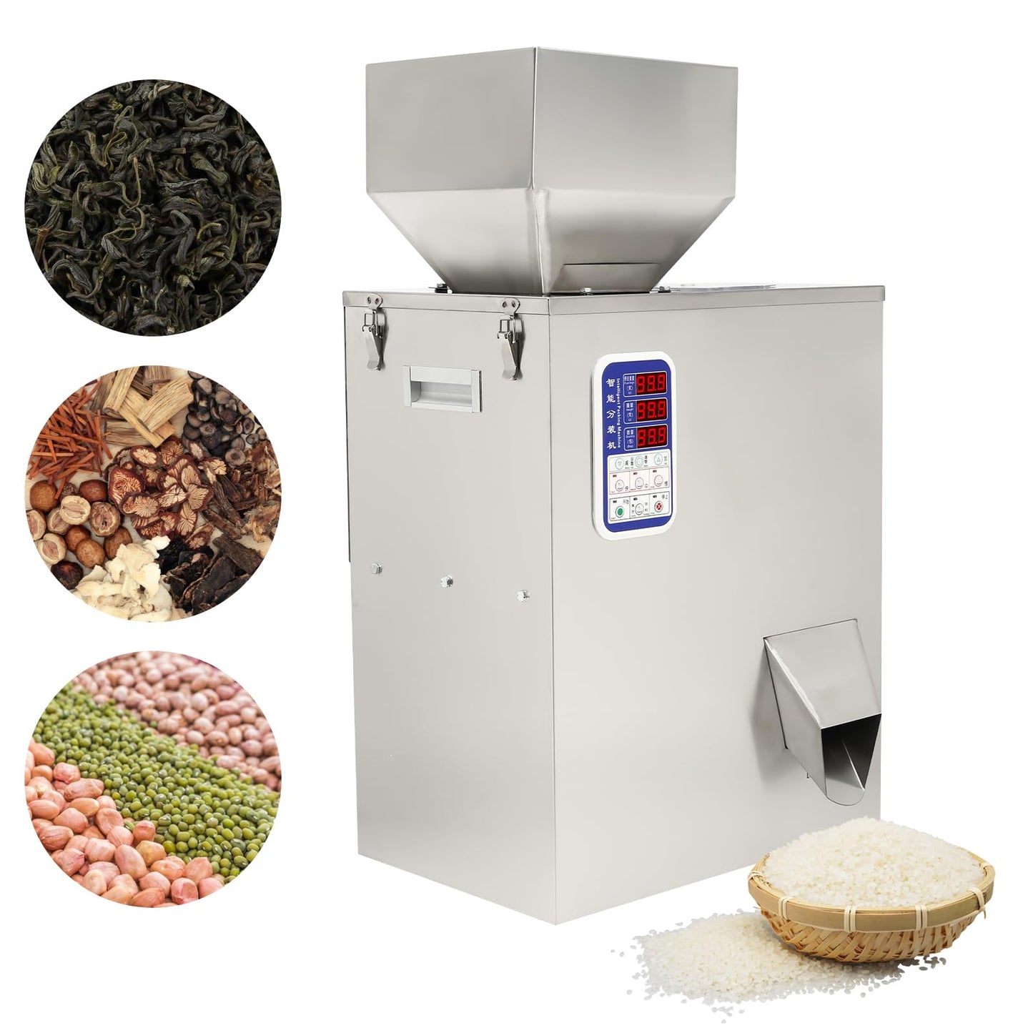 ONEUPING Automatic Particle Filling Machine 1-500g Adjustable Powder Weighing Filler Particle Dispenser, 180W Granule Filling Machine with 3 Speeds for Flour, Grain, Herb, Seed, Coffee Bean, Glitter