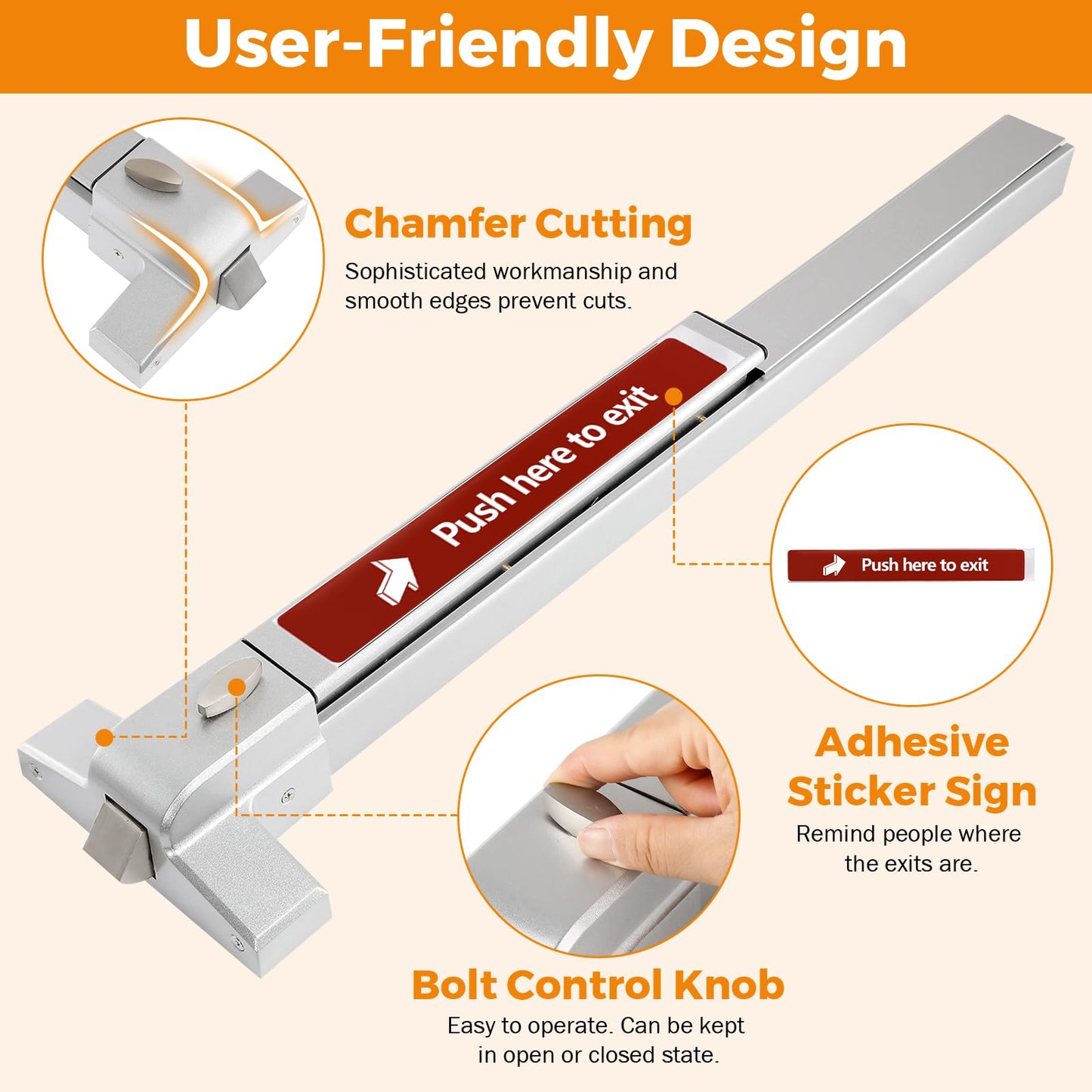 BEAMNOVA 27.5 in Commercial Door Push Bar Panic Exit Device with Exterior Lever Lock Key Roller Strike Plate End Cap Universal Emergency Hardware, for 27.5 to 41 inches Wide Door, Metallic