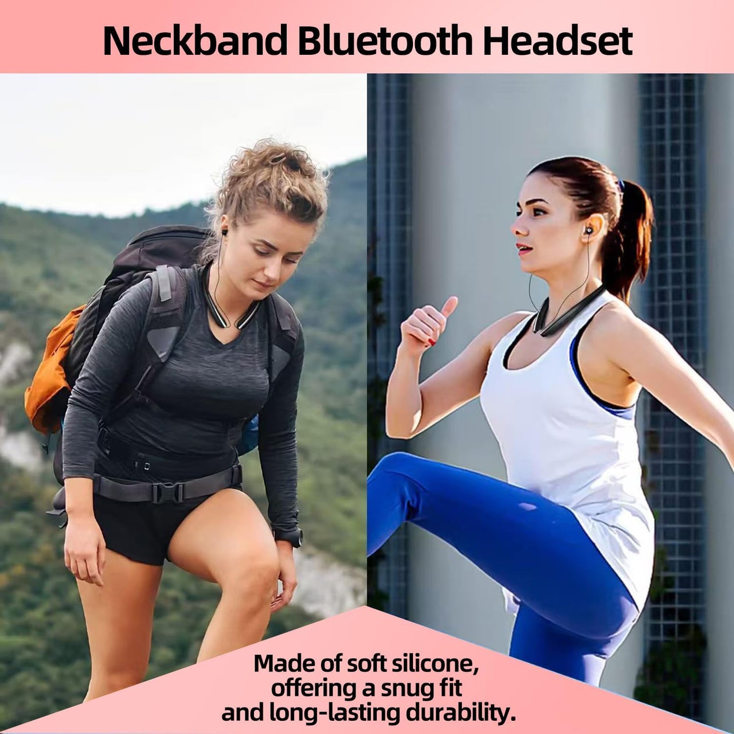 ZHAOGE Headset IPX5 Bluetooth Headphones Neckband, Retractable Wireless Sports Earbuds Noise Cancelling Stereo