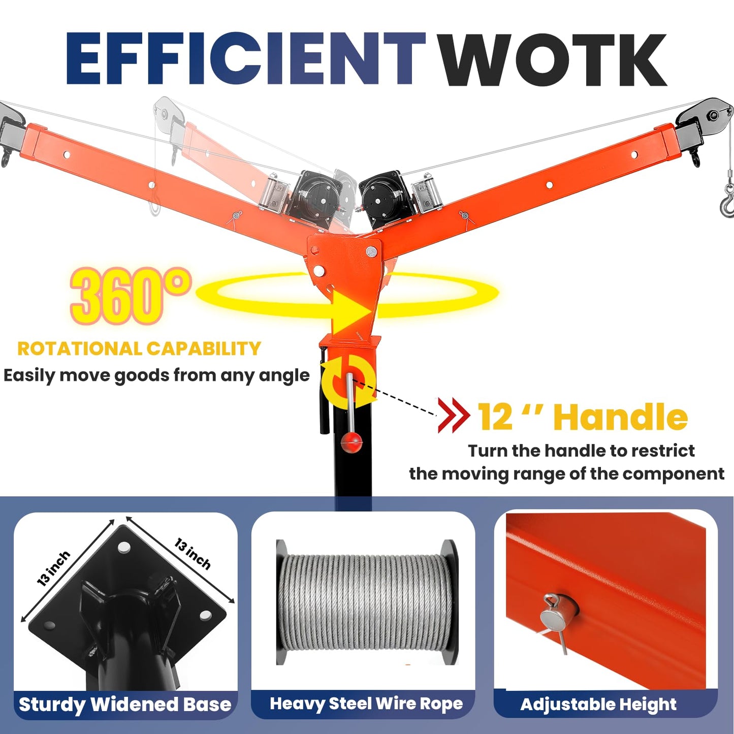 2500 lbs Dismountable Household Hoist Truck Crane | 5000 lbs Electric Winch | Foldable Truck-Mounted Bed Crane | 360° Swivel Jib Crane for Construction (1600 lbs with Electric Winch 4500 lbs)