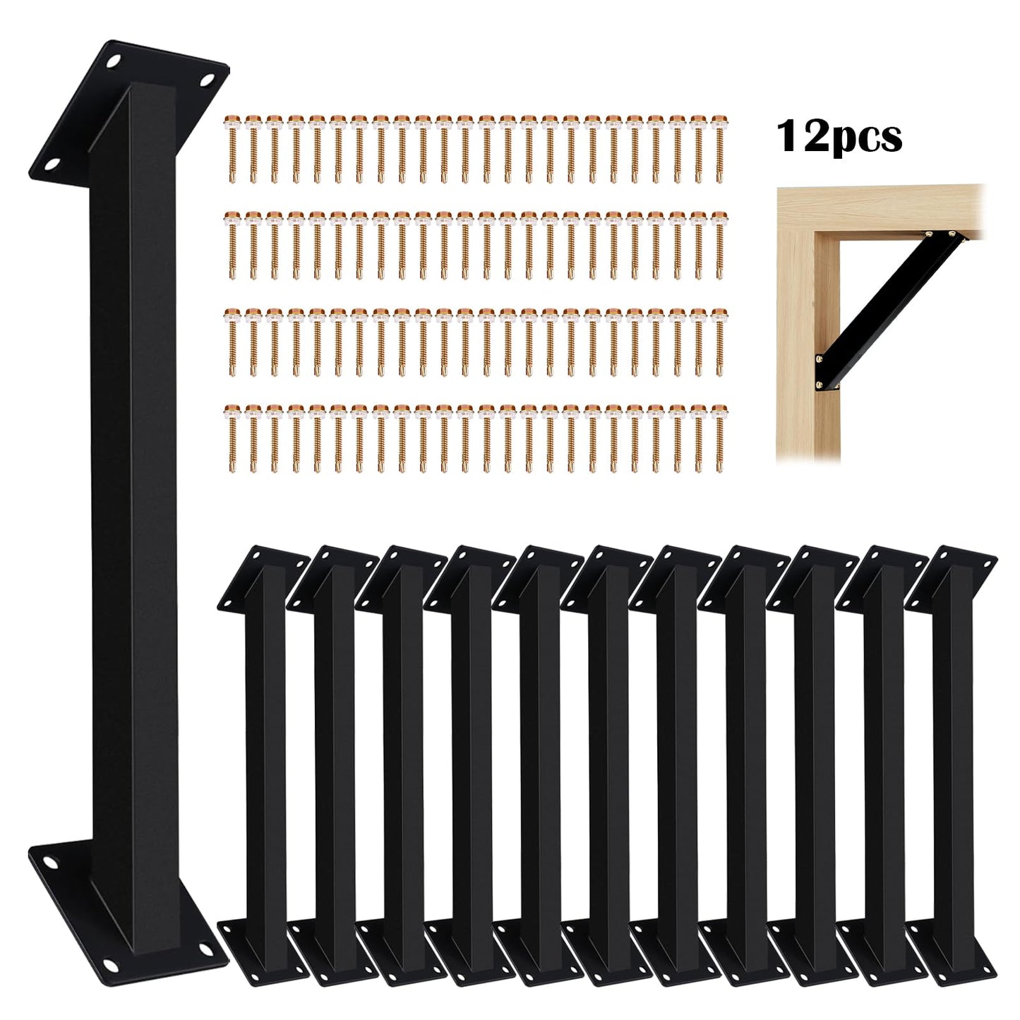 12Pcs 45 Degree Angle Support Bracket, 45° Heavy Duty Pergola Bracket Kit, 45 Degree Angle Corner Braces Inside Joint for Wood Post and Beam, Pergolas Gazebo