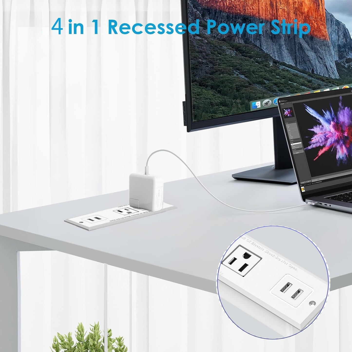 Geao Adapter 1500W Recessed Power Strip Mount Hidden Charging Station with USB Plug Multiple Surge Protector Outlet