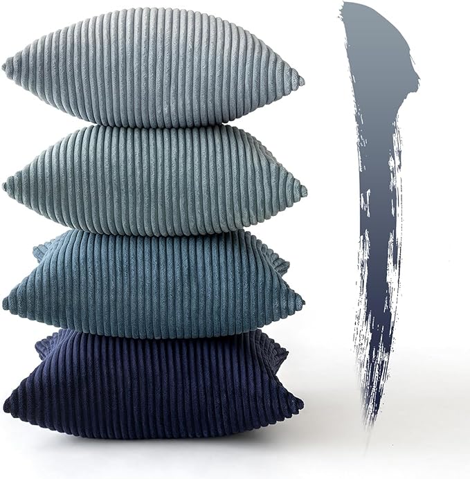 MIULEE Boho Farmhouse Throw Pillow Covers 20x20 Inch Set of 4 Western Neutral Decorative Cushion Covers Soft Modern Coastal Corduroy Spring Decor for Couch Bed Sofa Living Room Dark Blue Navy Series