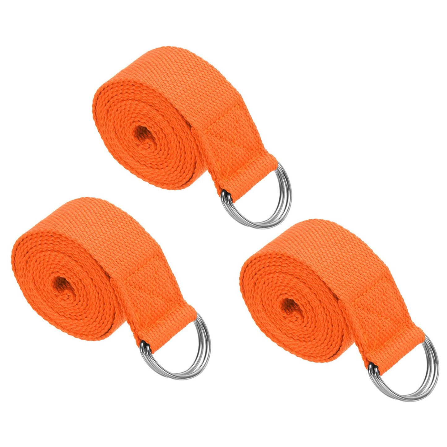 PATIKIL Yoga Strap for Stretching 8 Feet, 3Pcs Cotton Yoga Belt with Adjustable Metal D-Ring Buckle Stretch Bands for Fitness Pilates, Orange