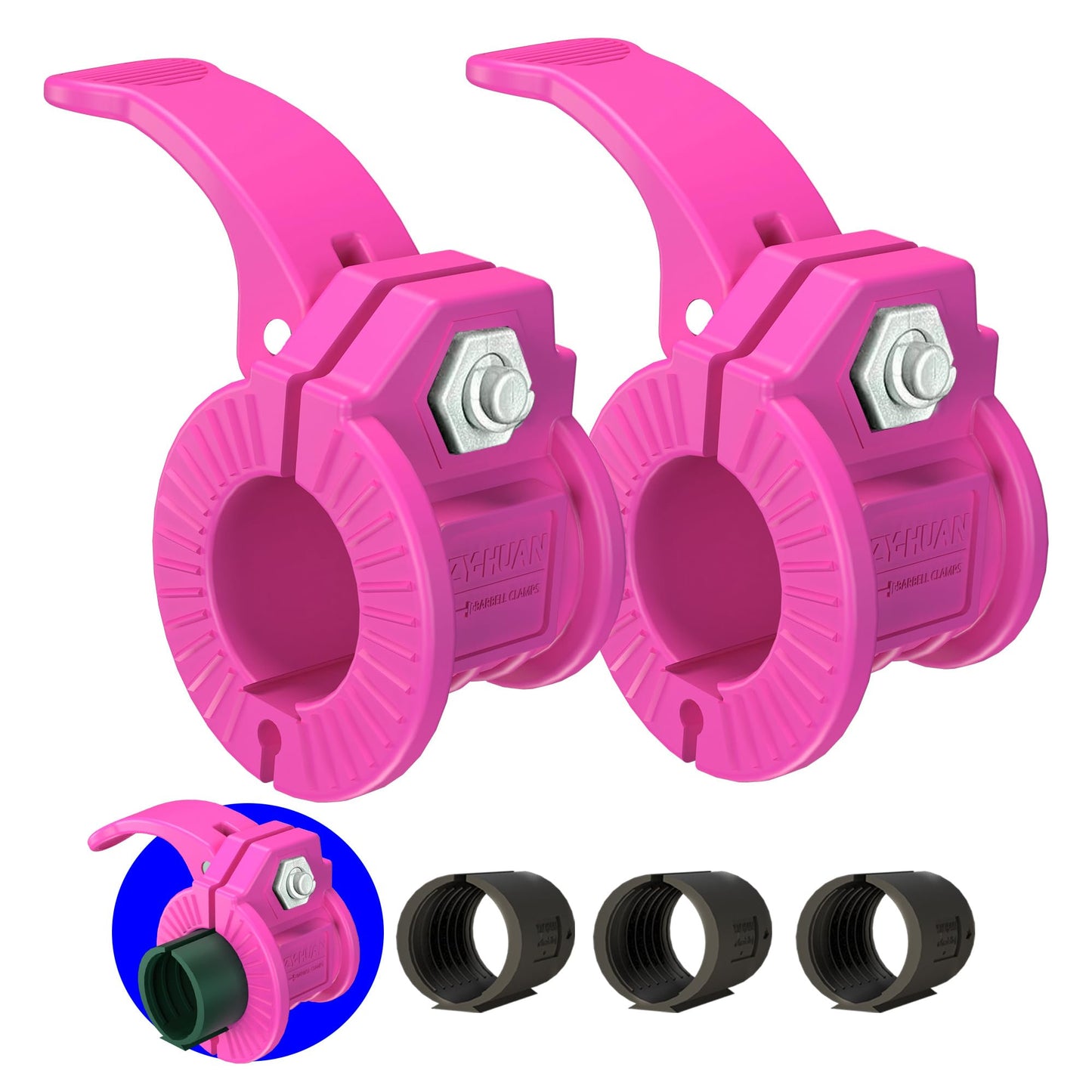 ZY-HUAN Barbell Clips 1 inch Barbell Clamps 0.9-1.18inch Quick Release Weight Clips for Bars Multi-Size Adjustable Olympic Barbell Clamps (Rose)