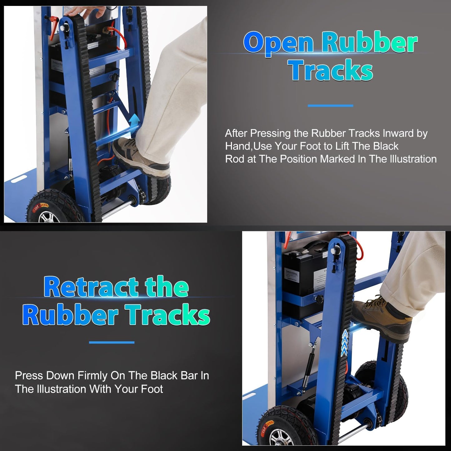 Electric Stair Climbing Dolly, Heavy Duty Stair Climber 900lbs Capacity 1250W Motorized Hand Truck with Ropes & Foldable Design for Moving Furniture