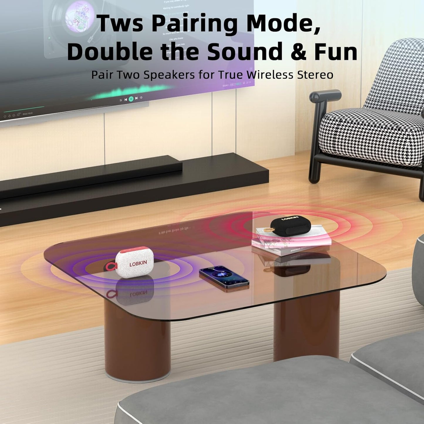 LOBKIN Speaker,IP67 20H 10W 5.4 Portable Bluetooth Waterproof Small Bluetooth Speaker Playtime Loud Sound BT Wireless