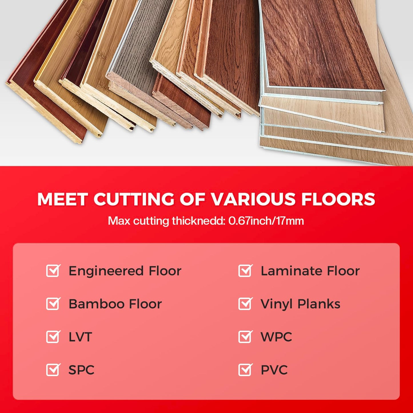 17mm Thick Upgrade Stability Heavy Laminate Floor Cutter,13" Professional Vinyl Flooring Cutter with 15° /30° /45°Adjustable Angle Settings,Cuts Laminate, LVP,LVT,SPC,Engineered Hardwood