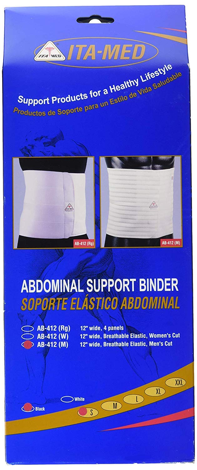 ITA-MED 12" Abdominal Binder for Men, Adjustable & Breathable Post Surgery Compression Garment, Ideal for Post-Surgical Patients & Individuals with Hernias (Black, Small)