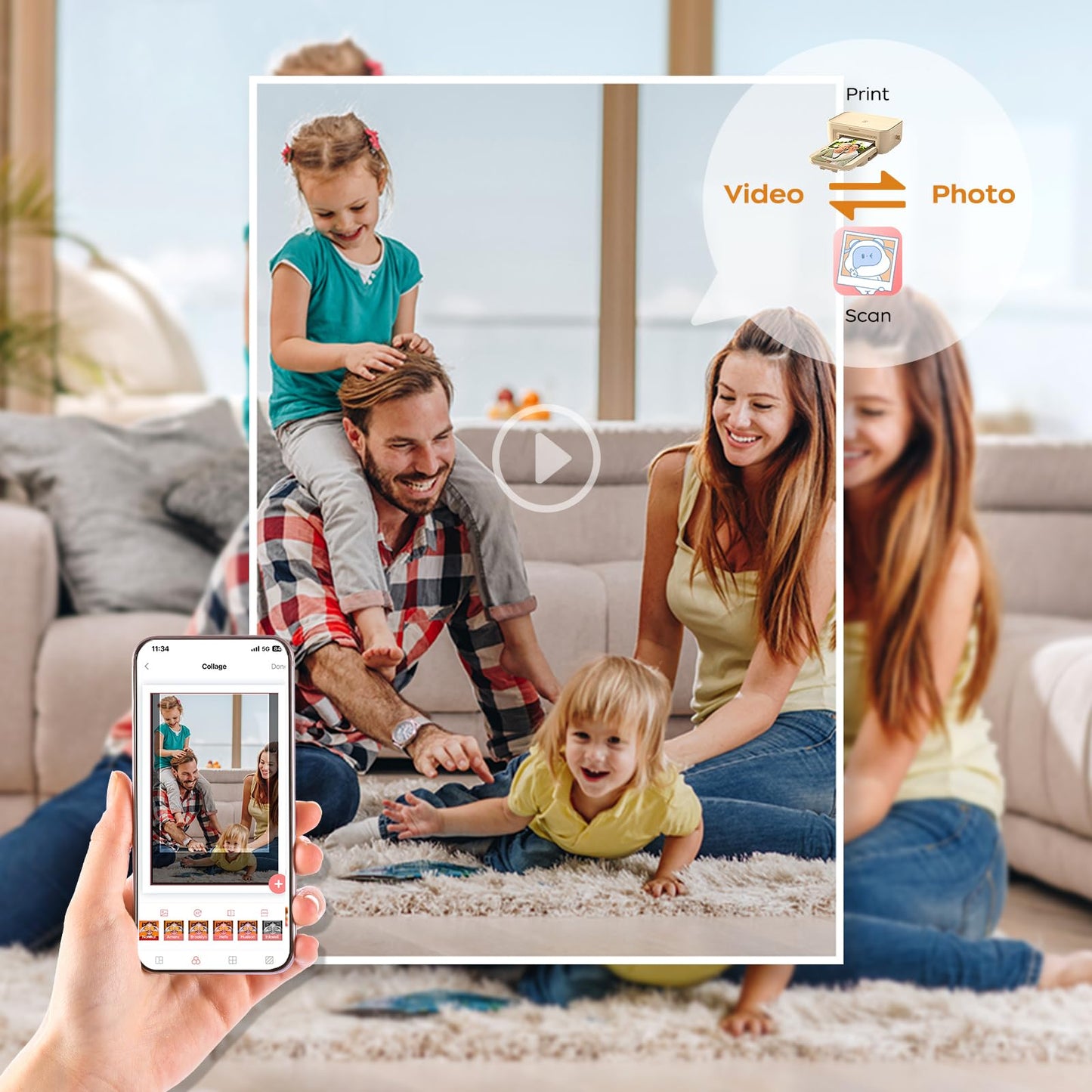 HPRT Photo Printer 4x6 with 108 Sheets & 2 Cartridges, Instant Picture Printer for iPhone & Android, Bluetooth Dye Sublimation Phone Photo Printer, Home Use, Ideal Gift, White