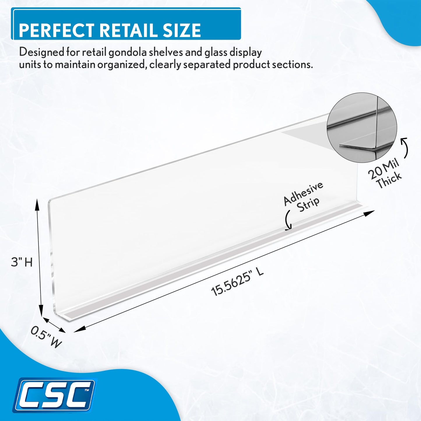 Shelf Dividers, 50 Pack, 3" x 17-9/16", Retail Shelf Organization, Product Separators, Clip Strip