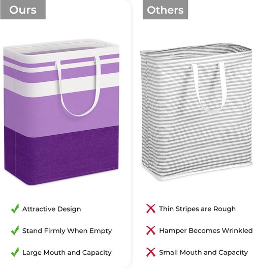 HomeHacks Large Waterproof Laundry Baskets - Collapsible Hampers with Reinforced Handles | 125L, Purple