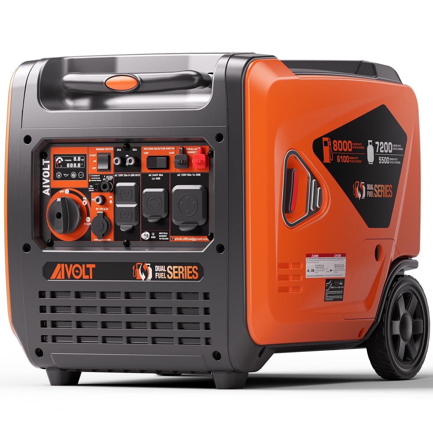 AIVOLT 8000W Dual Fuel Inverter Generator, Super Quiet Electric Start Portable Generator Gas Propane Powered for Home Backup, RV, Camping & Travel - CARB Compliant