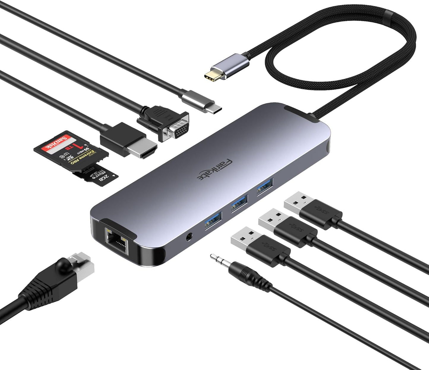 fairikabe 10 1, 1Gbps 100W 3.5 USB C Docking Station Dual Monitor in USB-C Hub to HDMI VGA Adapter with Ethernet