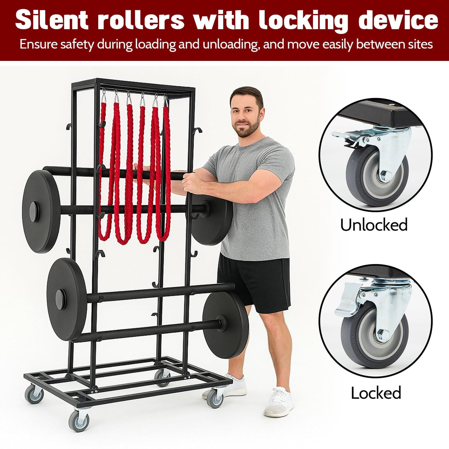 12 Poles Stanchion Cart Crowd Control Stanchion Cart Easy to Assemble Rope Storage, Locking Wheels for Safety