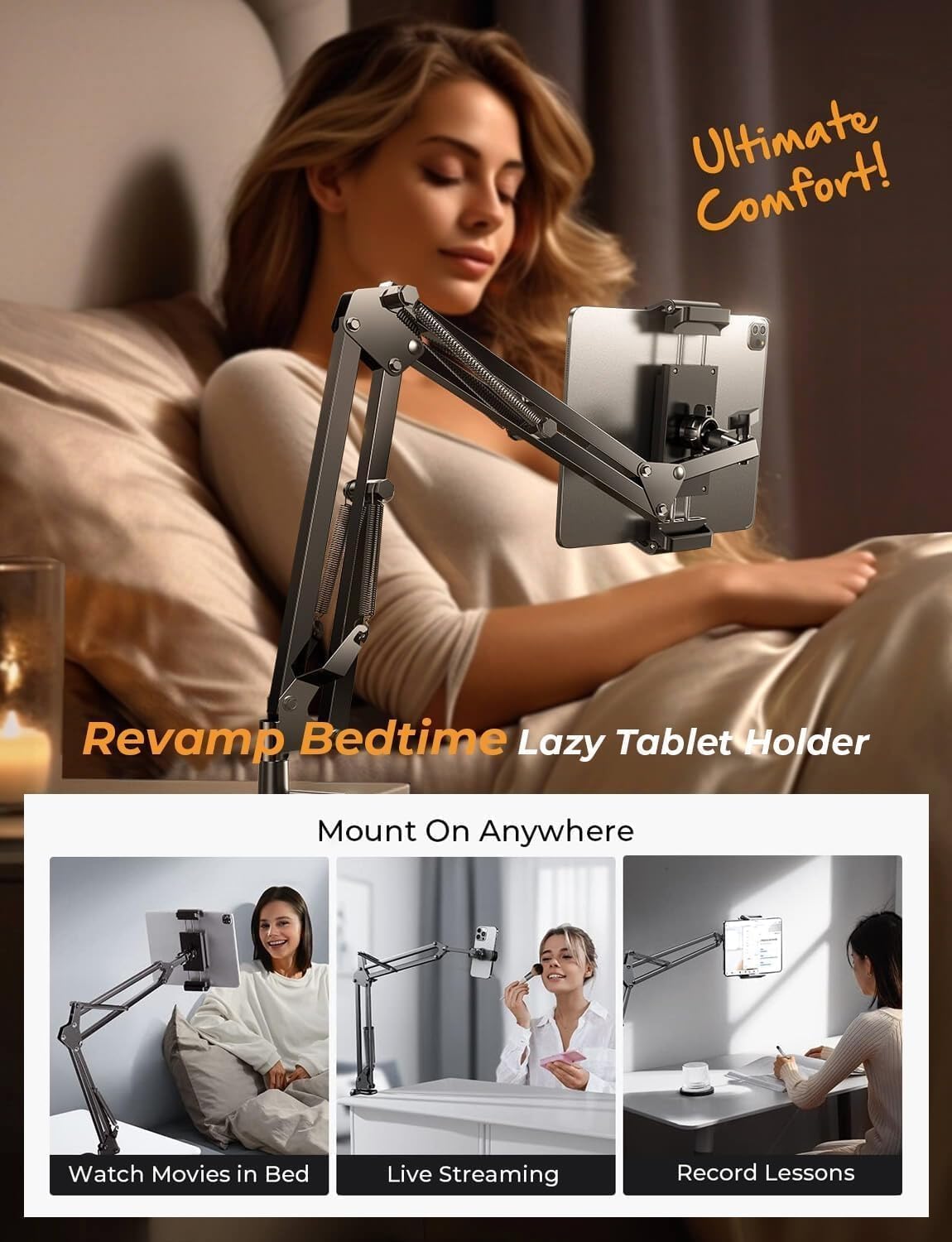 LISEN 2 12, 17e, 4-13" Tablet Stand iPad Stand for Desk Mount [Ultra Sturdy Clamps] iPad Holder for Tablet Holder Mount
