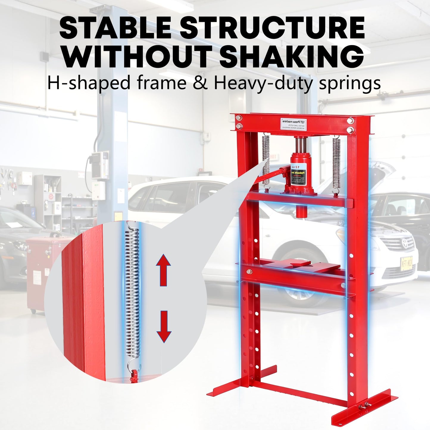 ExploreHorizon 12 Ton Hydraulic H-Frame Shop Press with Adjustable Table & Stamping Plates for Auto Repair, Garage Use, Metalworking, Red