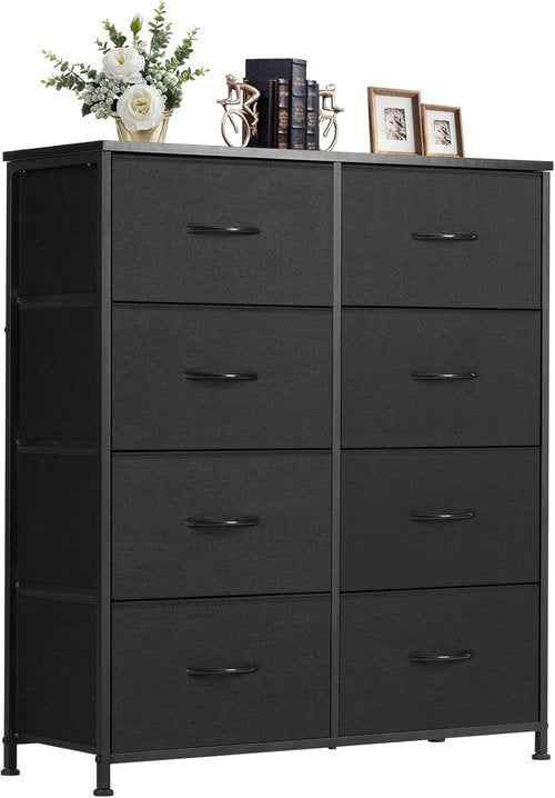 DUMOS 8 Drawer Dresser - Sturdy Fabric Storage Organizer with Metal Frame | Matte Black Finish