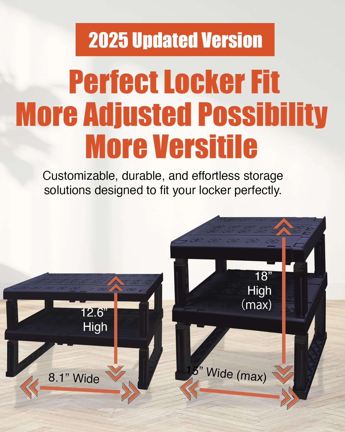 Piffny Adjustable Locker/Cabinet Organizer Shelf, 2 Pack, Adjustable Width and Height, Ideal for School, Office, and Gym Lockers (New Version) (Black)