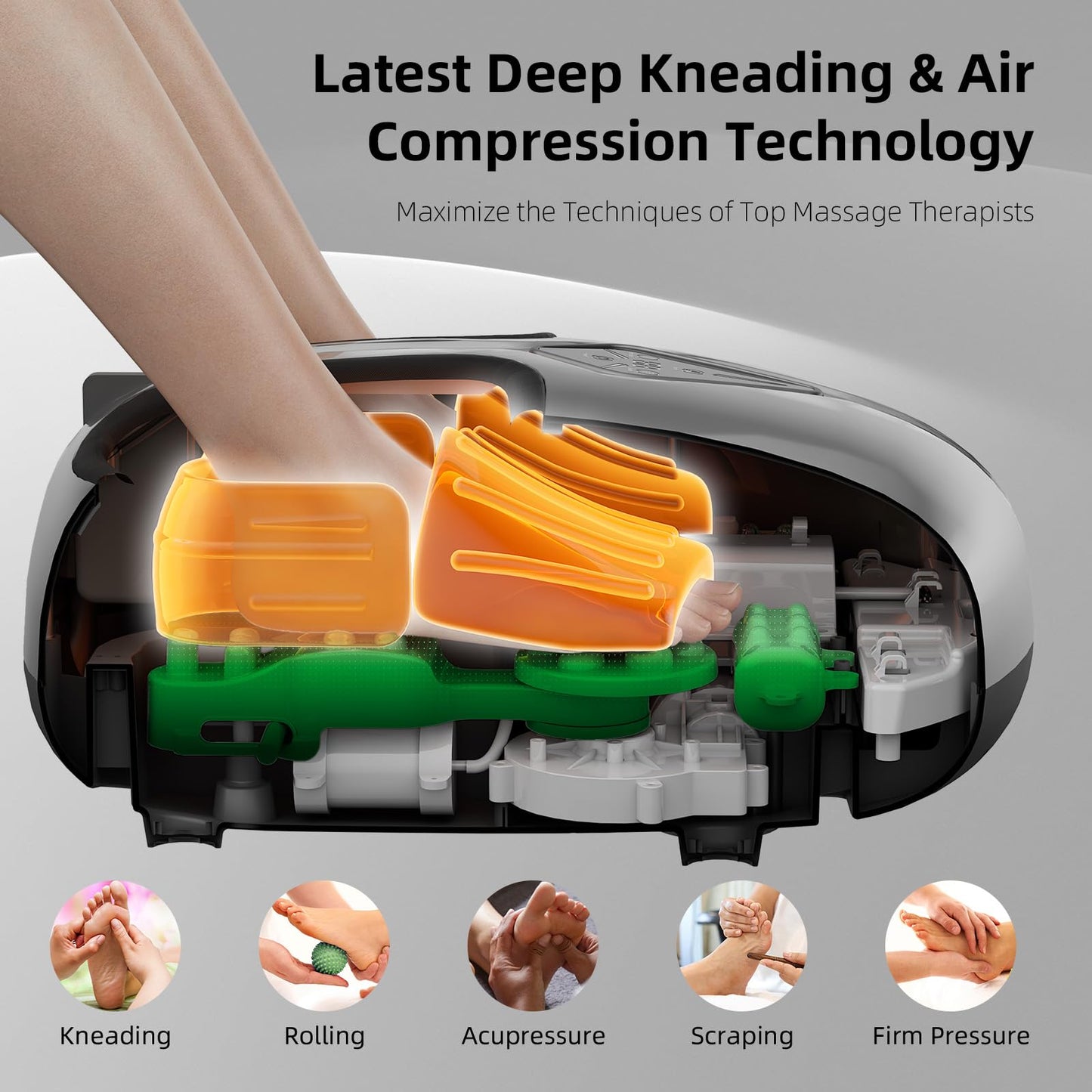 Jokupey Shiatsu Foot Massager with Heat,Vibration,Air Compression and Deep Kneading for Plantar Fasciitis, Neuropathy,Improve Foot Wellness,Gifts for Women & Men（Silver）
