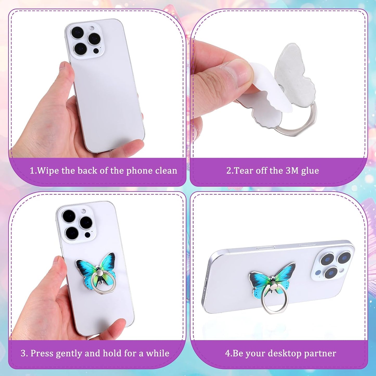 BOHUIZ 4 360Rotation PCS Butterfly Cell Phone Ring Stand Holder, Cute Butterfly Ring for Phone Case Phone Ring Holder