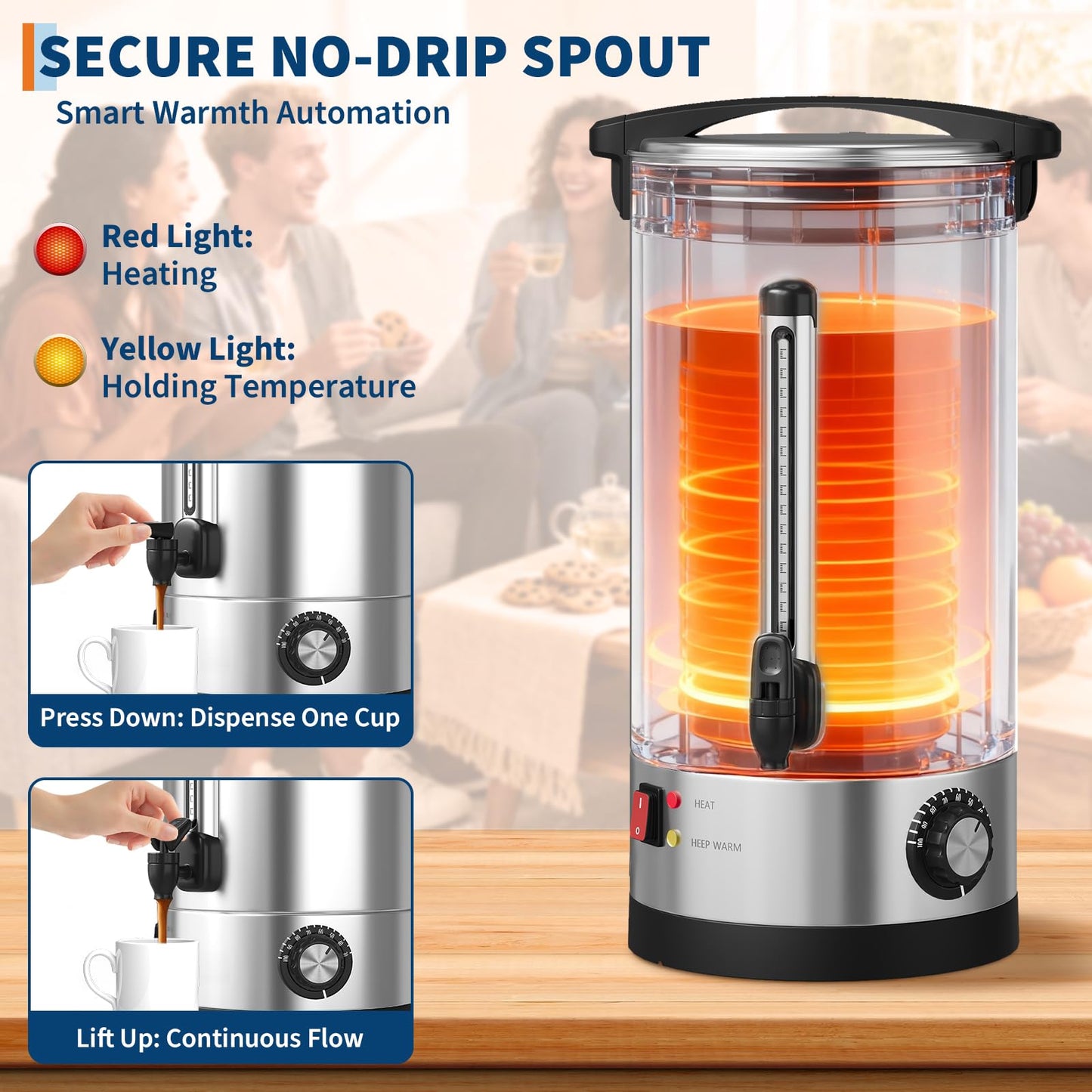 110 Cups Coffee Urn - 16 L/4.2 Gal Commercial Coffee Maker, Double Wall Stainless Steel Coffee Dispenser Hot Water Urn, Large Capacity Hot Coffee Dispenser for Meeting Wedding Catering
