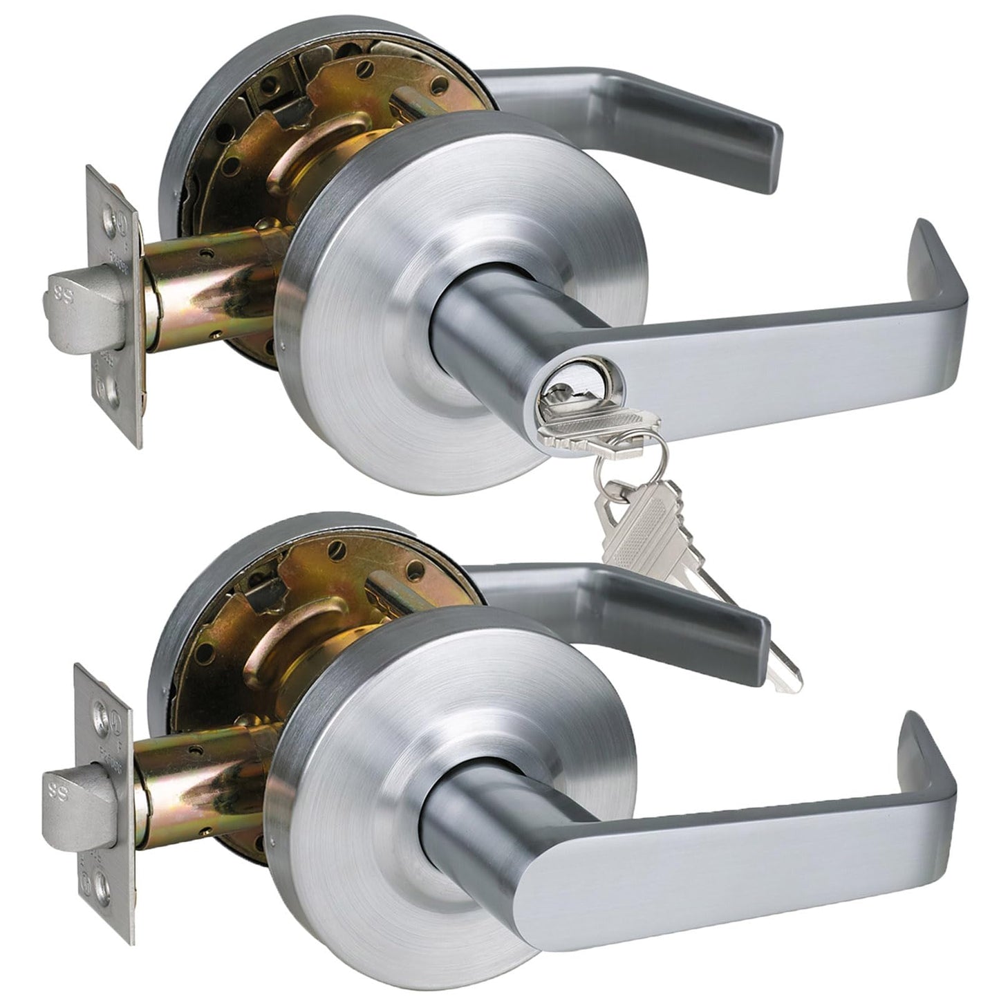 HISAFE Keyed Entry & Passage Commercial Door Locks Heavy Duty Grade 2 Lever, Non-Handed, UL 3 Hour Fire Rated, ADA Compliant, Satin Chrome Finish 26D, 2-3/4''Backset