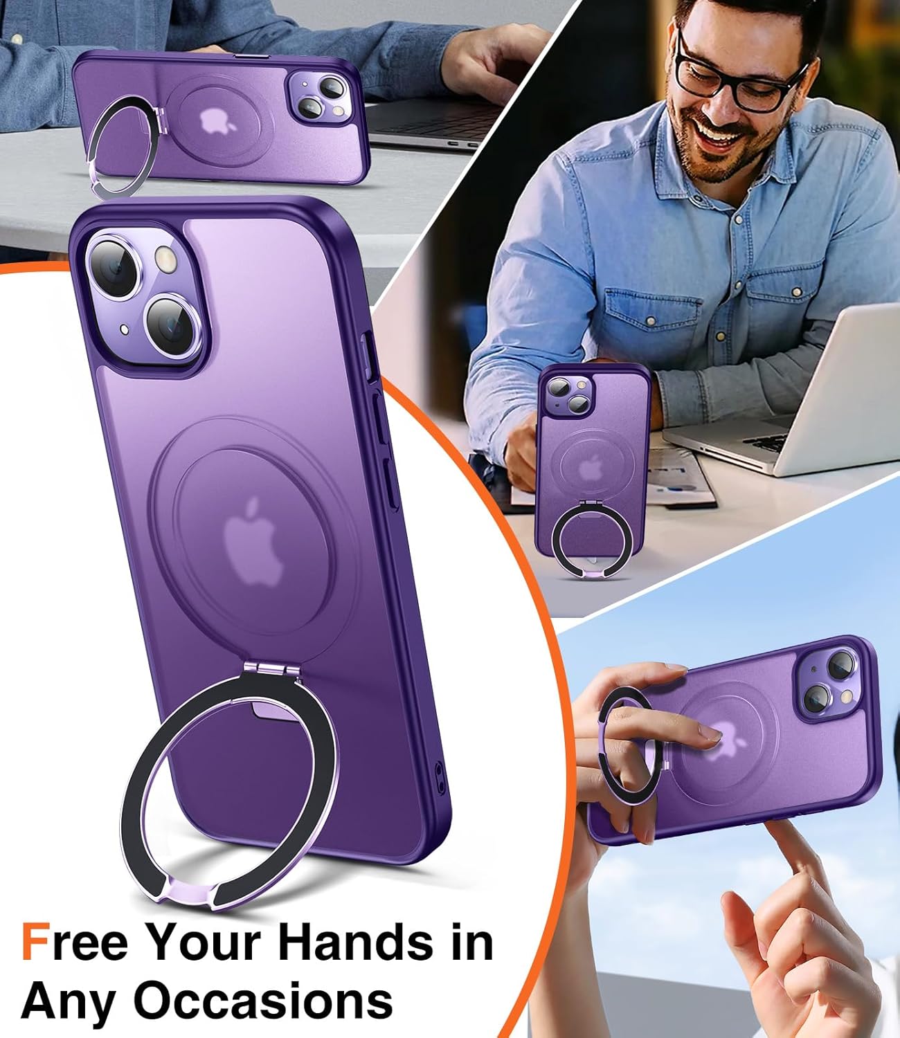 Chicfun 3-in-1 15 15 [Magnetic+Kickstand+Ring Holder] for iPhone Case Stand Ring Holder Compatible with MagSafe