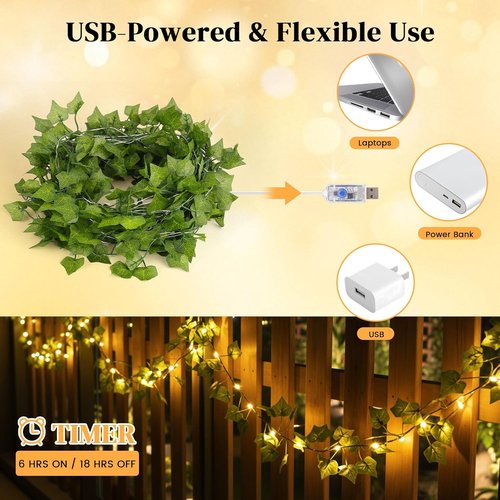 DomeStar 40Ft LED Fairy Lights with Vines - Remote-Controlled Curtain String Lights for Indoor/Outdoor Decor
