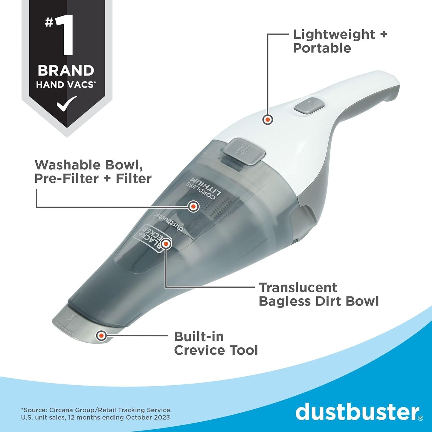 BLACK+DECKER Cordless Handheld Vacuum - Portable Car Vacuum with Strong Suction & QuickClean (HNVC215B10)