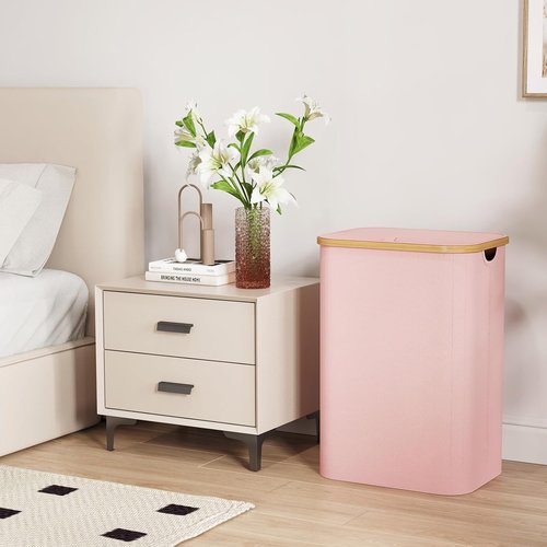 Lifewit 80L Laundry Basket - Foldable Clothes Hamper with Lid & Bamboo Handles | Pink