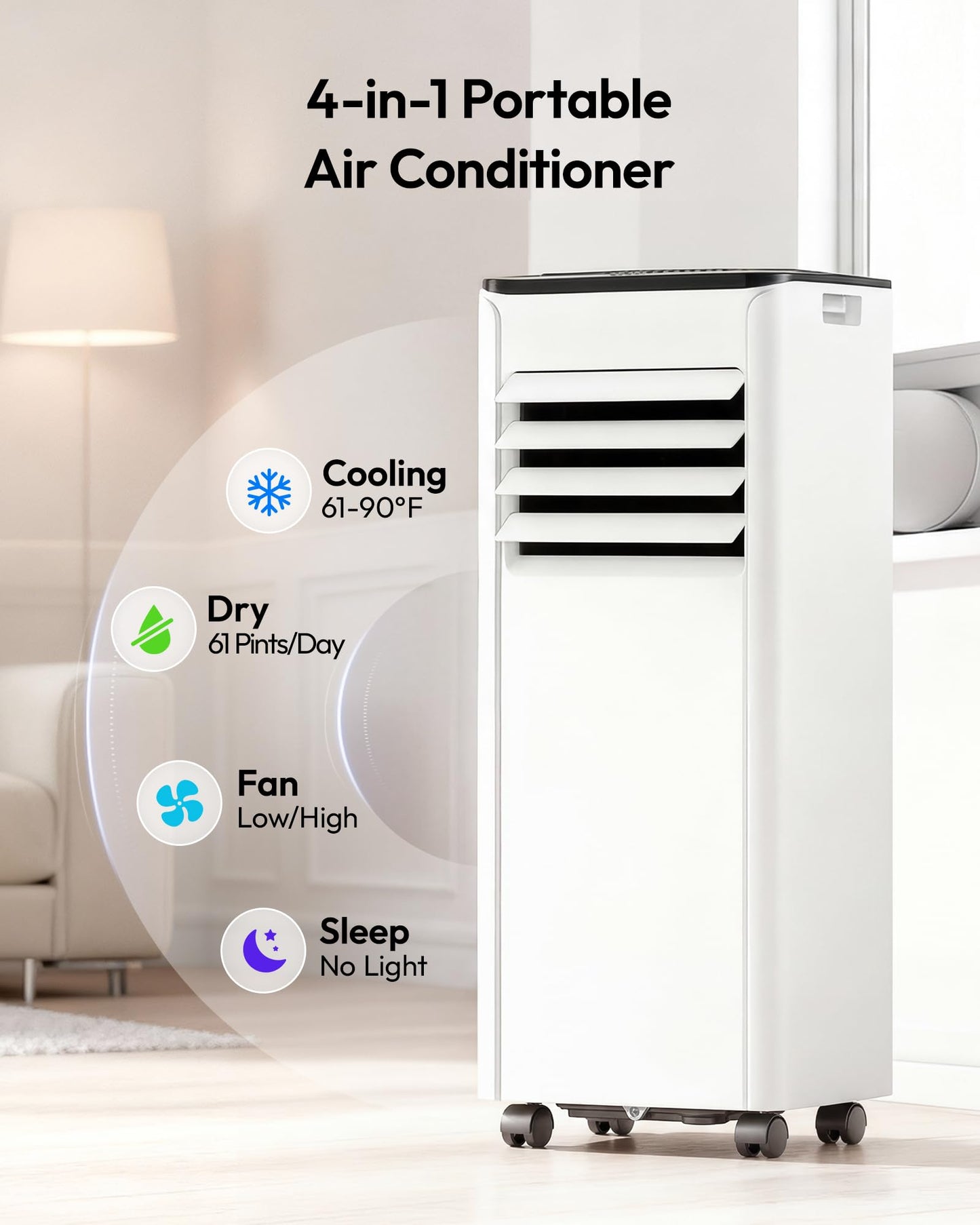 EUHOMY 10,000 BTU Portable Air Conditioners, 4-in-1 Portable AC Unit Cools Up to 450 Sq.Ft, Portable Air Conditioner with Cool, Fan, Dry, Sleep Modes with Remote Control, 50 dB, 24H Timer, for Bedroom