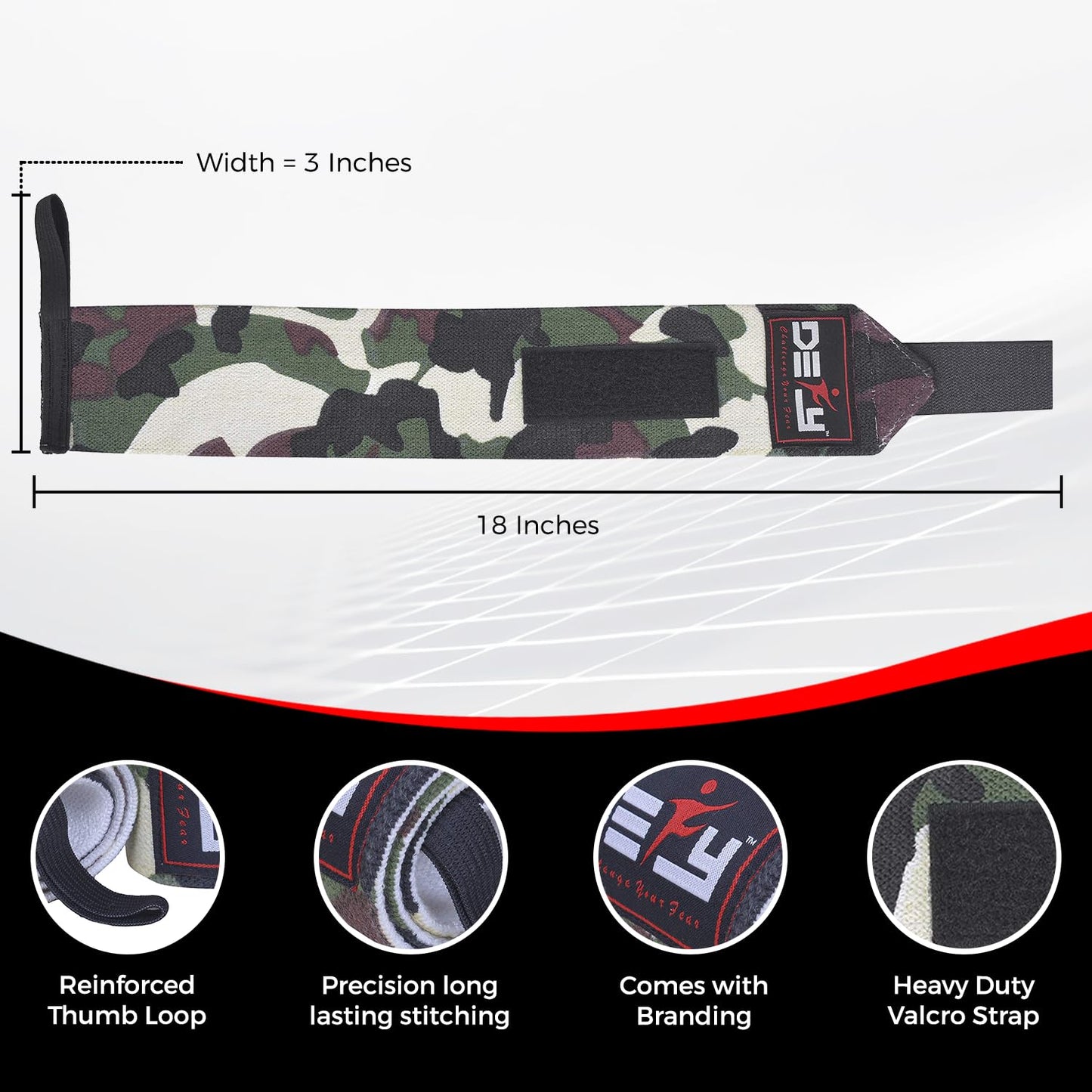 DEFY 18” Weightlifting Wrist Wraps – Professional Fitness Wrist Wraps for Men & Women with Thumb Loop - Wrist Support for Weightlifting, Strength Training, Powerlifting & Bodybuilding (Green Camo)