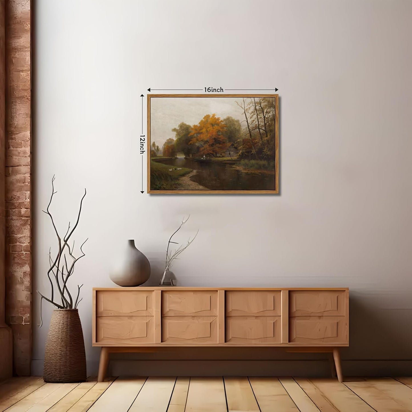 Vintage Autumn Floating Framed Canvas Wall Art - Nature Landscape Print for Living Room | 12x16 Inch