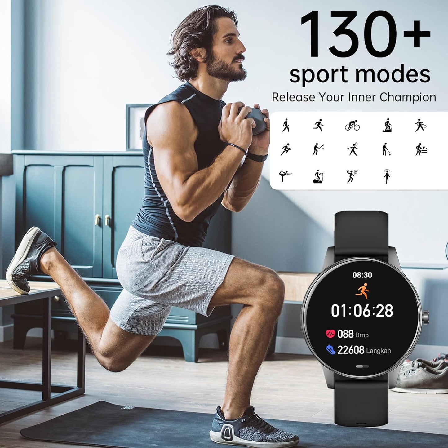 Lefitus 1.27" 130+ IP68 Smart Watches for Men Women(Answer/Make Calls), HD Screen Fitness Tracker with Heart Rate/Sleep